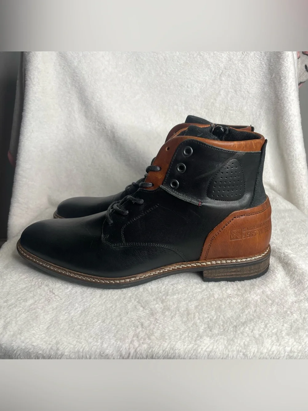 Bullboxer Mens 11 EU 44 Black Brown Leather Boots Side Zip Motorcycle Dress Chuk